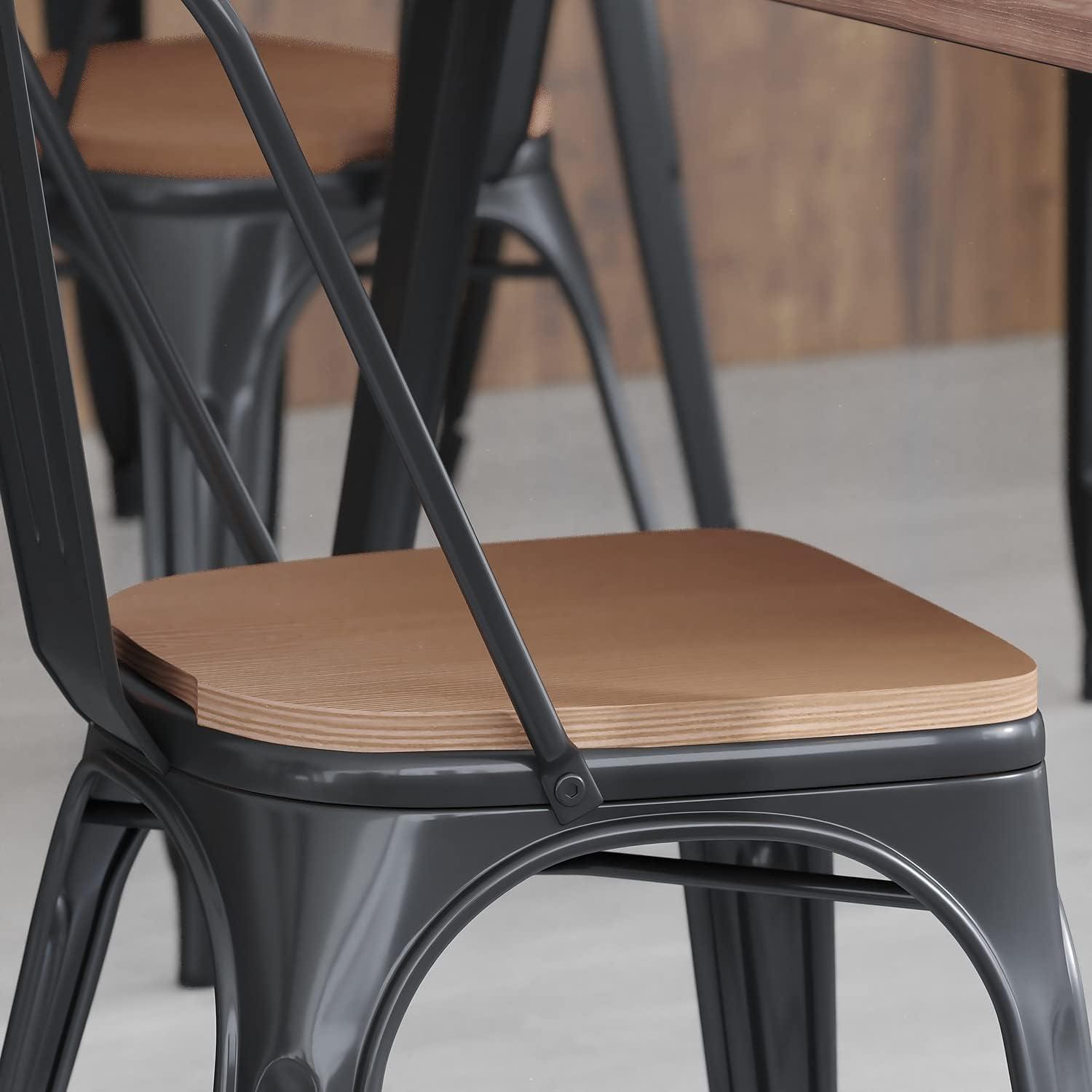 image:imageFlash Furniture Perry Set of 4 Poly Resin Wood Seat Teak Polystyrene Rounded Edges for Comfort For Colorful Metal Chairs and Stools IndoorOutdoorTeak