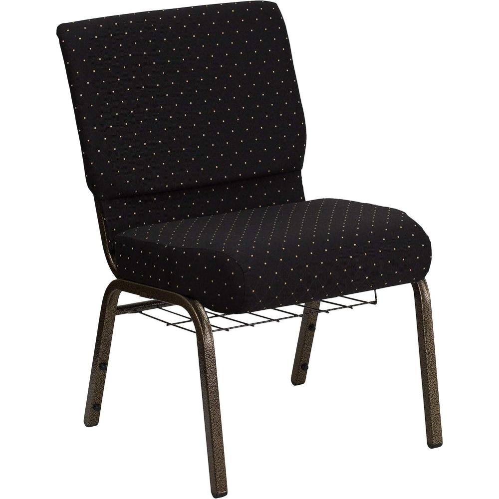 image:imageFlash Furniture 4 Pack HERCULES Series 21W Church Chair in Dark Gray Fabric with Book Rack  Silver Vein FrameBlack Dot Patterned FabricGold Vein Frame