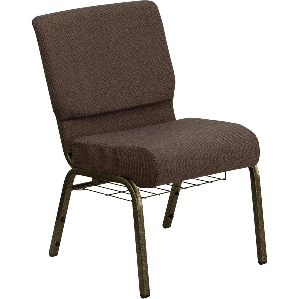 image:imageFlash Furniture 4 Pack HERCULES Series 21W Church Chair in Dark Gray Fabric with Book Rack Silver Vein FrameBrown FabricGold Vein Frame