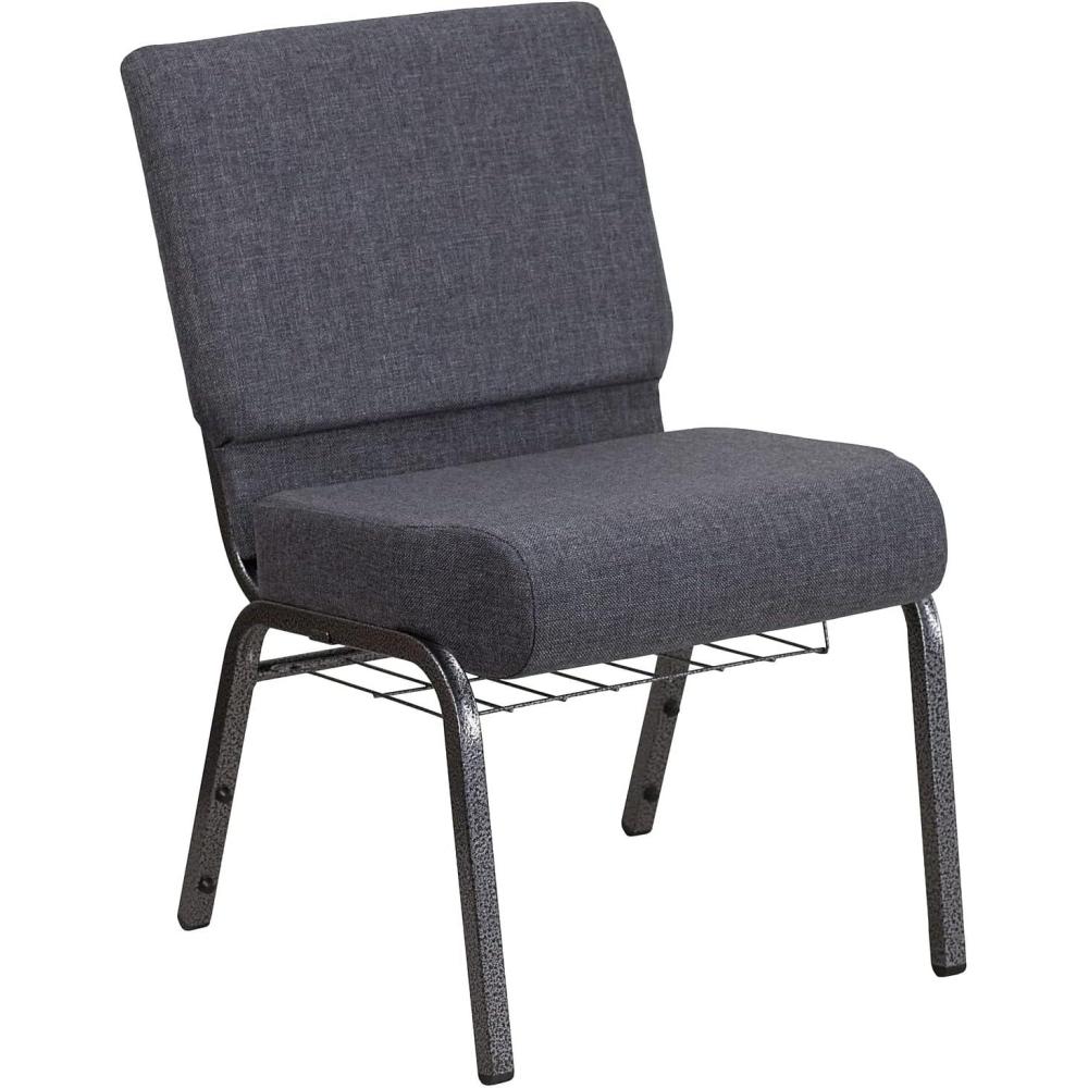 image:imageFlash Furniture 4 Pack HERCULES Series 21W Church Chair in Dark Gray Fabric with Book Rack Silver Vein FrameDark Gray FabricSilver Vein Frame