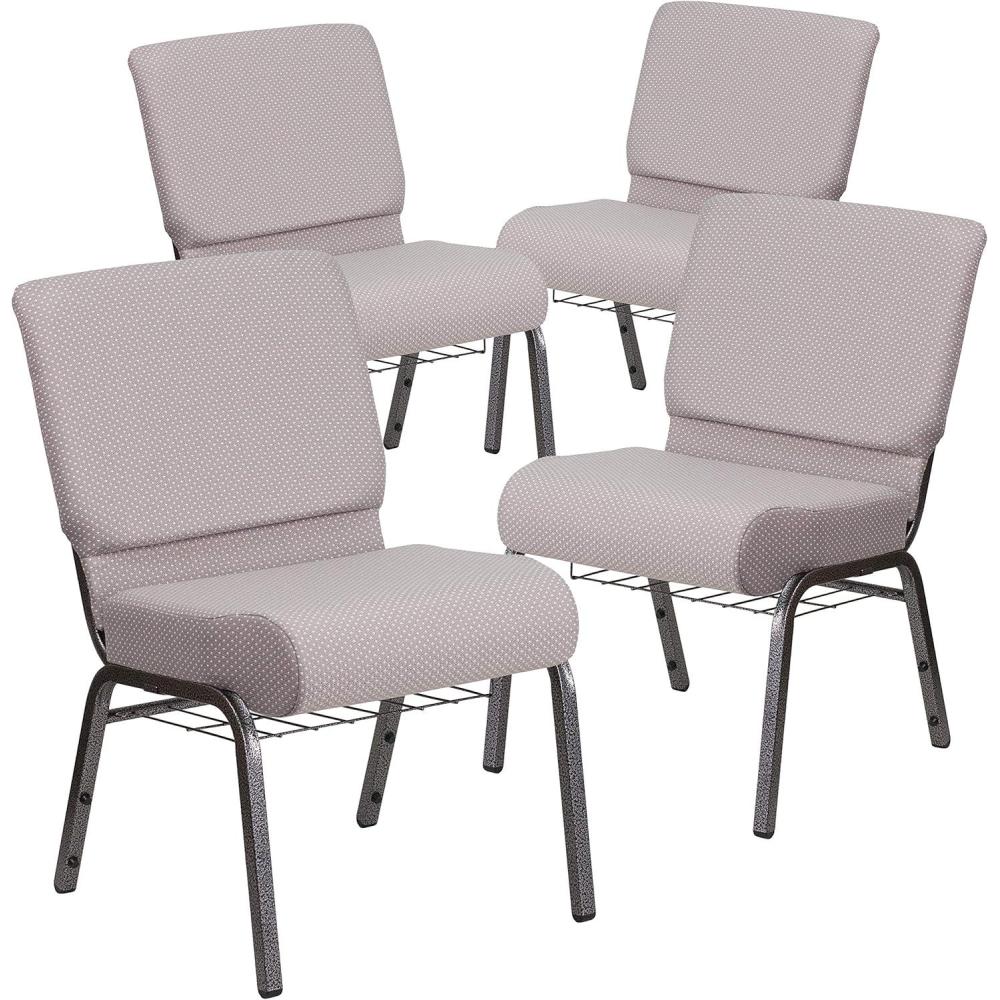 image:imageFlash Furniture 4 Pack HERCULES Series 21W Church Chair in Dark Gray Fabric with Book Rack Silver Vein FrameGray Dot FabricSilver Vein Frame