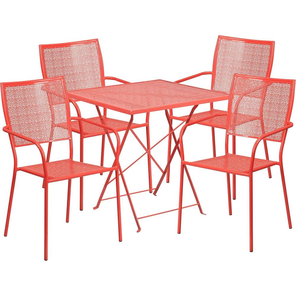 image:imageFlash Furniture Commercial Grade 28 Square Black IndoorOutdoor Steel Folding Patio Table Set with 4 Square Back ChairsCoral