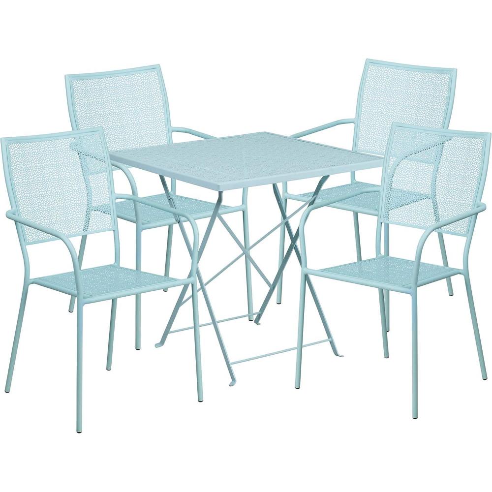 image:imageFlash Furniture Commercial Grade 28 Square Black IndoorOutdoor Steel Folding Patio Table Set with 4 Square Back ChairsSky Blue