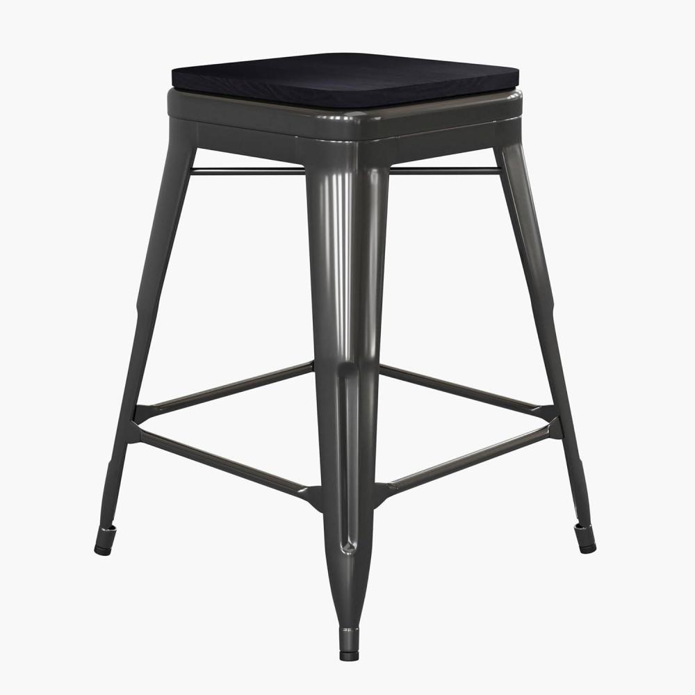 image:imageFlash Furniture Kai Commercial Grade IndoorOutdoor Bar Height Stool Silver Metal Frame Gray Poly Resin Seat 30 High BacklessBlackBlack