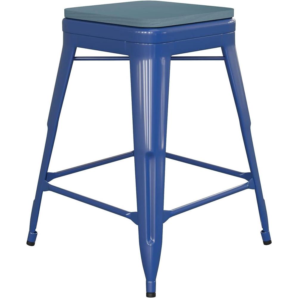 image:imageFlash Furniture Kai Commercial Grade IndoorOutdoor Bar Height Stool Silver Metal Frame Gray Poly Resin Seat 30 High BacklessBlueTealblue