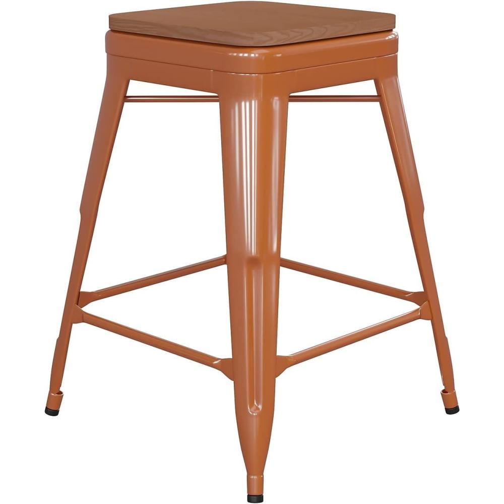 image:imageFlash Furniture Kai Commercial Grade IndoorOutdoor Bar Height Stool Silver Metal Frame Gray Poly Resin Seat 30 High BacklessOrangeTeak