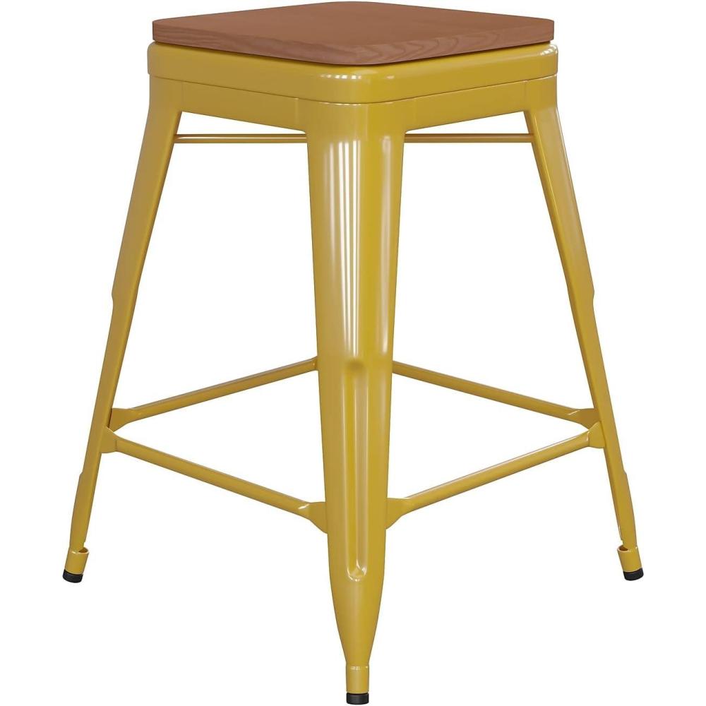 image:imageFlash Furniture Kai Commercial Grade IndoorOutdoor Bar Height Stool Silver Metal Frame Gray Poly Resin Seat 30 High BacklessYellowTeak