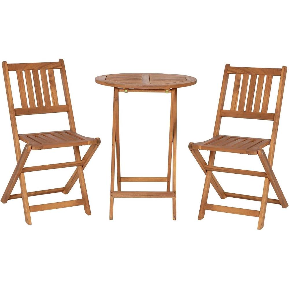 image:imageFlash Furniture Martindale IndoorOutdoor Folding Acacia Wood Bistro Chairs Natural Finish X Base Frame Slatted Back and Seat For Porch Patio or Sunroom3 Piece Folding Set