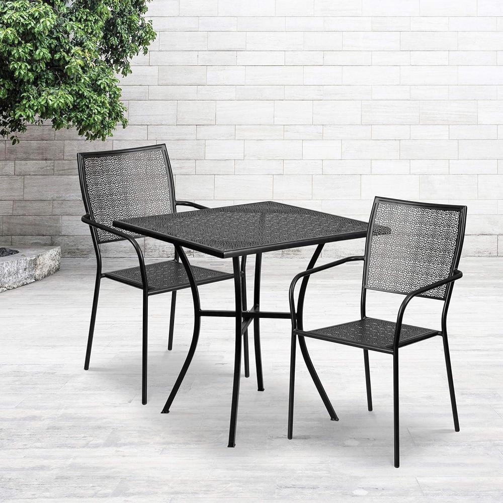image:imageFlash Furniture Oia Commercial Grade 28 Square Black IndoorOutdoor Steel Patio Table Set with 2 Square Back ChairsBlack