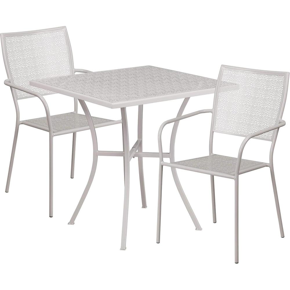 image:imageFlash Furniture Oia Commercial Grade 28 Square Black IndoorOutdoor Steel Patio Table Set with 2 Square Back ChairsLight Gray