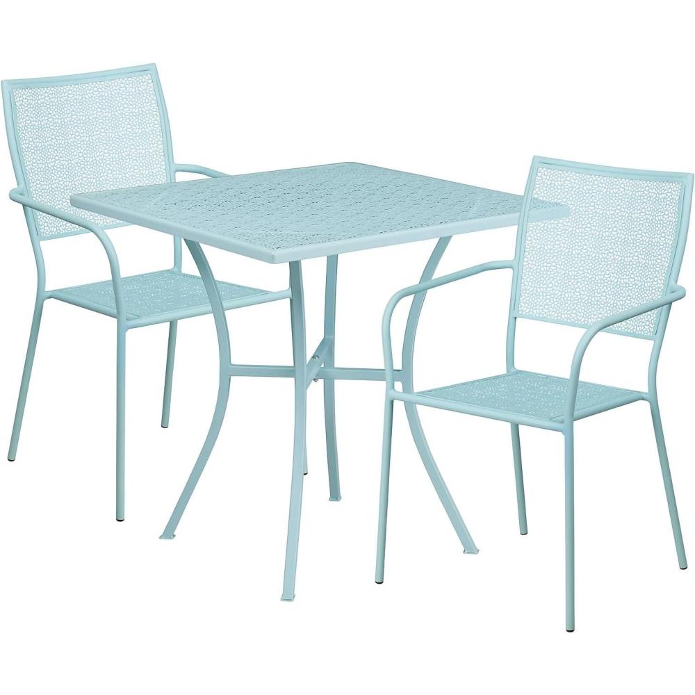 image:imageFlash Furniture Oia Commercial Grade 28 Square Black IndoorOutdoor Steel Patio Table Set with 2 Square Back ChairsSky Blue
