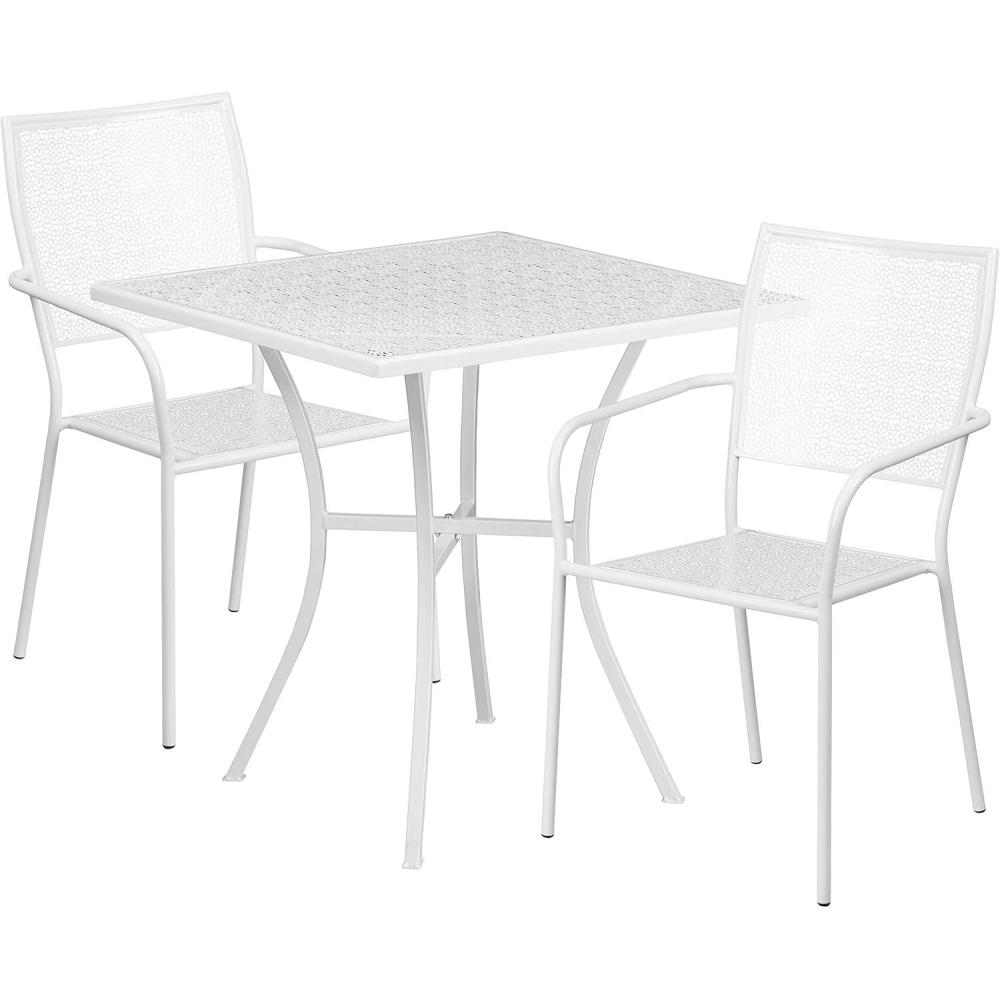 image:imageFlash Furniture Oia Commercial Grade 28 Square Black IndoorOutdoor Steel Patio Table Set with 2 Square Back ChairsWhite