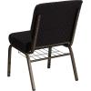 Flash Furniture 4 Pack HERCULES Series 21”W Church Chair in Dark Gray Fabric with Book Rack – Silver Vein Frame(Black Dot Patterned Fabric/Gold Vein Frame)