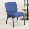 Flash Furniture 4 Pack HERCULES Series 21”W Church Chair in Dark Gray Fabric with Book Rack – Silver Vein Frame(Blue Fabric/Gold Vein Frame)