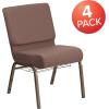 Flash Furniture 4 Pack HERCULES Series 21”W Church Chair in Dark Gray Fabric with Book Rack – Silver Vein Frame(Brown Dot Fabric/Gold Vein Frame)