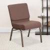 Flash Furniture 4 Pack HERCULES Series 21”W Church Chair in Dark Gray Fabric with Book Rack – Silver Vein Frame(Brown Dot Patterned Fabric/Gold Vein Frame)