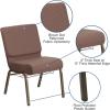 Flash Furniture 4 Pack HERCULES Series 21”W Church Chair in Dark Gray Fabric with Book Rack – Silver Vein Frame(Brown Dot Patterned Fabric/Gold Vein Frame)