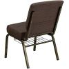 Flash Furniture 4 Pack HERCULES Series 21”W Church Chair in Dark Gray Fabric with Book Rack – Silver Vein Frame(Brown Fabric/Gold Vein Frame)