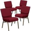 Flash Furniture 4 Pack HERCULES Series 21”W Church Chair in Dark Gray Fabric with Book Rack – Silver Vein Frame(Burgundy Fabric/Gold Vein Frame)