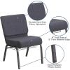 Flash Furniture 4 Pack HERCULES Series 21”W Church Chair in Dark Gray Fabric with Book Rack – Silver Vein Frame(Dark Gray Fabric/Silver Vein Frame)