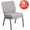 Flash Furniture 4 Pack HERCULES Series 21”W Church Chair in Dark Gray Fabric with Book Rack – Silver Vein Frame(Gray Dot Fabric/Silver Vein Frame)