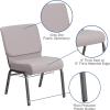 Flash Furniture 4 Pack HERCULES Series 21”W Church Chair in Dark Gray Fabric with Book Rack – Silver Vein Frame(Gray Dot Patterned Fabric/Silver Vein Frame)