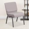 Flash Furniture 4 Pack HERCULES Series 21”W Church Chair in Dark Gray Fabric with Book Rack – Silver Vein Frame(Gray Dot Patterned Fabric/Silver Vein Frame)