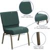 Flash Furniture 4 Pack HERCULES Series 21”W Church Chair in Dark Gray Fabric with Book Rack – Silver Vein Frame(Hunter Green Dot Patterned Fabric/Gold Vein Frame)