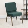 Flash Furniture 4 Pack HERCULES Series 21”W Church Chair in Dark Gray Fabric with Book Rack – Silver Vein Frame(Hunter Green Dot Patterned Fabric/Gold Vein Frame)