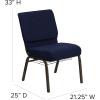 Flash Furniture 4 Pack HERCULES Series 21”W Church Chair in Dark Gray Fabric with Book Rack – Silver Vein Frame(Navy Blue Dot Patterned Fabric/Gold Vein Frame)