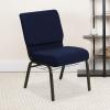 Flash Furniture 4 Pack HERCULES Series 21”W Church Chair in Dark Gray Fabric with Book Rack – Silver Vein Frame(Navy Blue Dot Patterned Fabric/Gold Vein Frame)