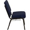 Flash Furniture 4 Pack HERCULES Series 21”W Church Chair in Dark Gray Fabric with Book Rack – Silver Vein Frame(Navy Blue Dot Patterned Fabric/Gold Vein Frame)