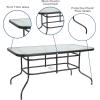 Flash Furniture Brazos 5 Piece Outdoor Patio Dining Set – 4 Black Flex Comfort Stack Chairs – 55″ Tempered Glass Patio Table with Umbrella Hole