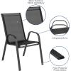 Flash Furniture Brazos 5 Piece Outdoor Patio Dining Set – 4 Black Flex Comfort Stack Chairs – 55″ Tempered Glass Patio Table with Umbrella Hole