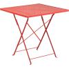 Flash Furniture Commercial Grade 28″ Square Black Indoor-Outdoor Steel Folding Patio Table Set with 4 Square Back Chairs(Coral)