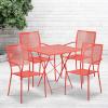 Flash Furniture Commercial Grade 28″ Square Black Indoor-Outdoor Steel Folding Patio Table Set with 4 Square Back Chairs(Coral)