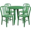 Flash Furniture Commercial Grade 30″ Round Blue Metal Indoor-Outdoor Table Set with 4 Vertical Slat Back Chairs(Green)