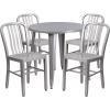 Flash Furniture Commercial Grade 30″ Round Blue Metal Indoor-Outdoor Table Set with 4 Vertical Slat Back Chairs(Grey)