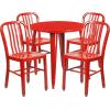 Flash Furniture Commercial Grade 30″ Round Blue Metal Indoor-Outdoor Table Set with 4 Vertical Slat Back Chairs(Red)