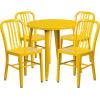 Flash Furniture Commercial Grade 30″ Round Blue Metal Indoor-Outdoor Table Set with 4 Vertical Slat Back Chairs(Yellow)