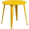 Flash Furniture Commercial Grade 30″ Round Blue Metal Indoor-Outdoor Table Set with 4 Vertical Slat Back Chairs(Yellow)