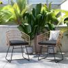 Flash Furniture Devon Set of 2 Patio Boho Club Chairs – Rope with Natural Finish PE Wicker Rattan – Black Seat Cushions and Sled Base – Indoor/Outdoor Use