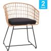 Flash Furniture Devon Set of 2 Patio Boho Club Chairs – Rope with Natural Finish PE Wicker Rattan – Black Seat Cushions and Sled Base – Indoor/Outdoor Use