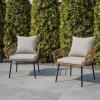 Flash Furniture Evin Set of 2 Boho Indoor/Outdoor Patio Chairs – Natural Finish Faux Rattan Wicker – Gray All-Weather Cushions – Integrated Armrests
