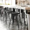 Flash Furniture Kai Commercial Grade Indoor-Outdoor Bar Height Stool – Silver Metal Frame – Gray Poly Resin Seat – 30″ High – Backless(Black/Black)