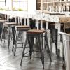 Flash Furniture Kai Commercial Grade Indoor-Outdoor Bar Height Stool – Silver Metal Frame – Gray Poly Resin Seat – 30″ High – Backless(Black/Teak)