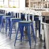 Flash Furniture Kai Commercial Grade Indoor-Outdoor Bar Height Stool – Silver Metal Frame – Gray Poly Resin Seat – 30″ High – Backless(Blue/Teal-blue)
