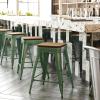Flash Furniture Kai Commercial Grade Indoor-Outdoor Bar Height Stool – Silver Metal Frame – Gray Poly Resin Seat – 30″ High – Backless(Green/Teak)