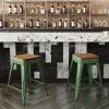 Flash Furniture Kai Commercial Grade Indoor-Outdoor Bar Height Stool – Silver Metal Frame – Gray Poly Resin Seat – 30″ High – Backless(Green/Teak)