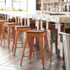 Flash Furniture Kai Commercial Grade Indoor-Outdoor Bar Height Stool – Silver Metal Frame – Gray Poly Resin Seat – 30″ High – Backless(Orange/Teak)